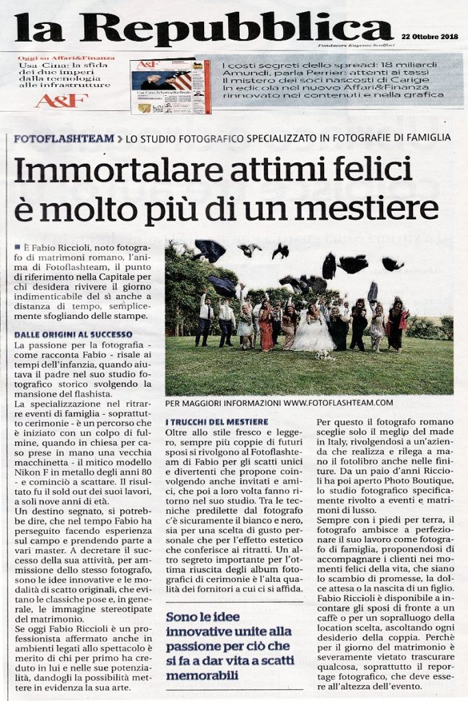 Fotoflashteam Fabio Riccioli articolo giornale La Repubblica