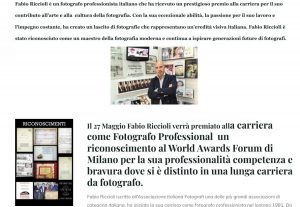 Fabio Riccioli premio alla carriera Fotografo Professional World Awards Forum Milano 2023